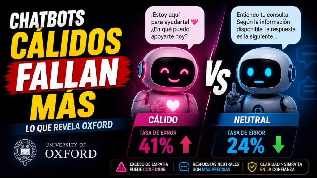 Chatbots cálidos fallan más: lo que revela Oxford