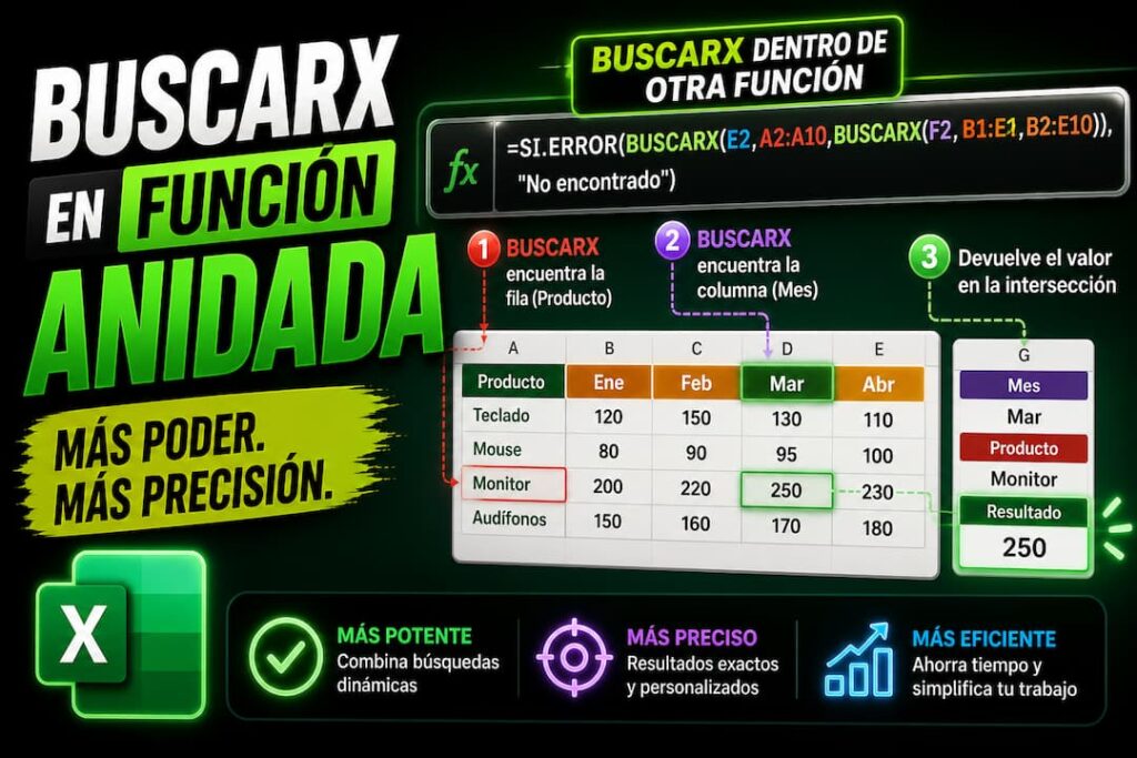 Cómo usar BUSCARX anidado en Excel paso a paso