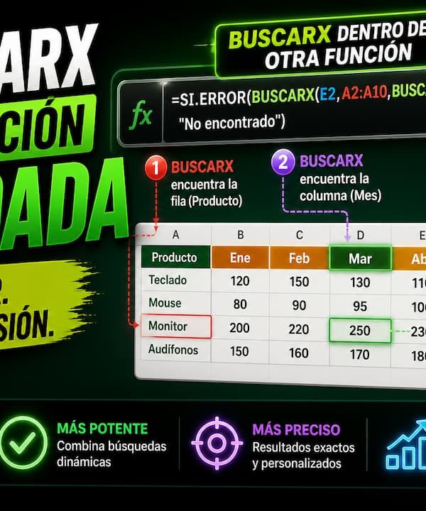 Cómo usar BUSCARX anidado en Excel paso a paso