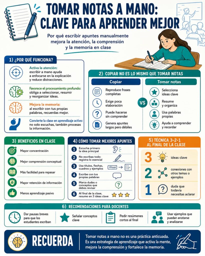 Tomar notas a mano clave para aprender mejor