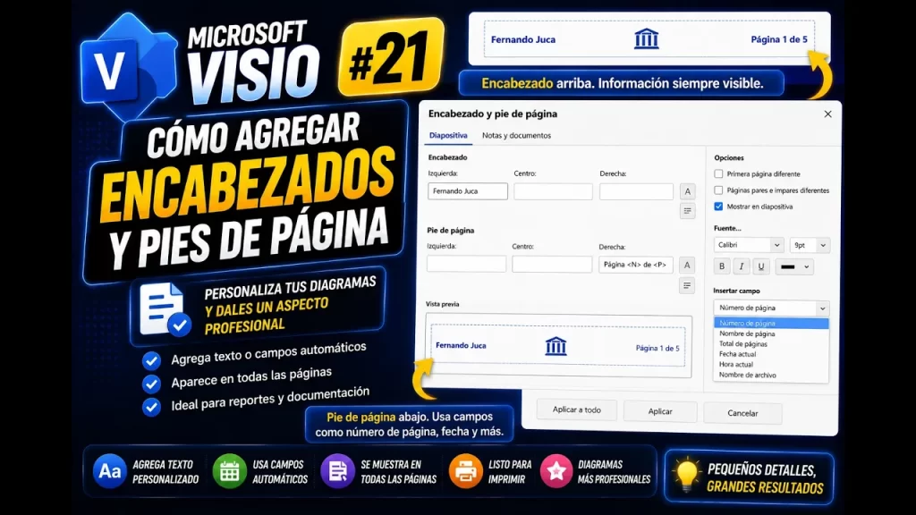 Encabezados y pies de página en Microsoft Visio | Tema 21