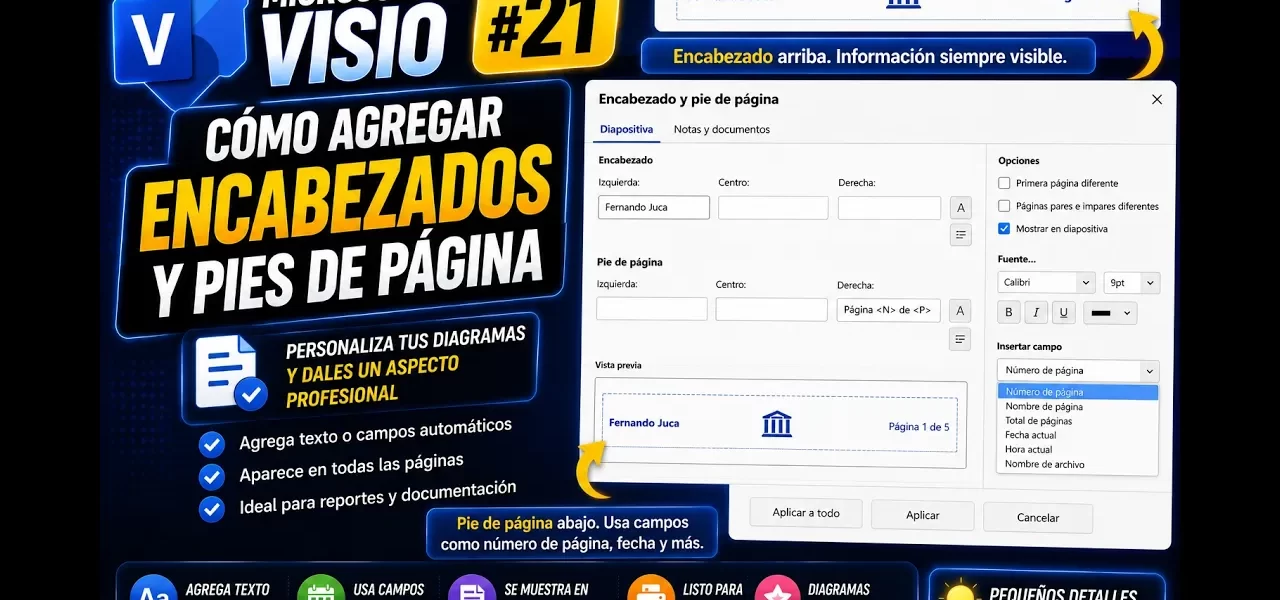 Encabezados y pies de página en Microsoft Visio | Tema 21