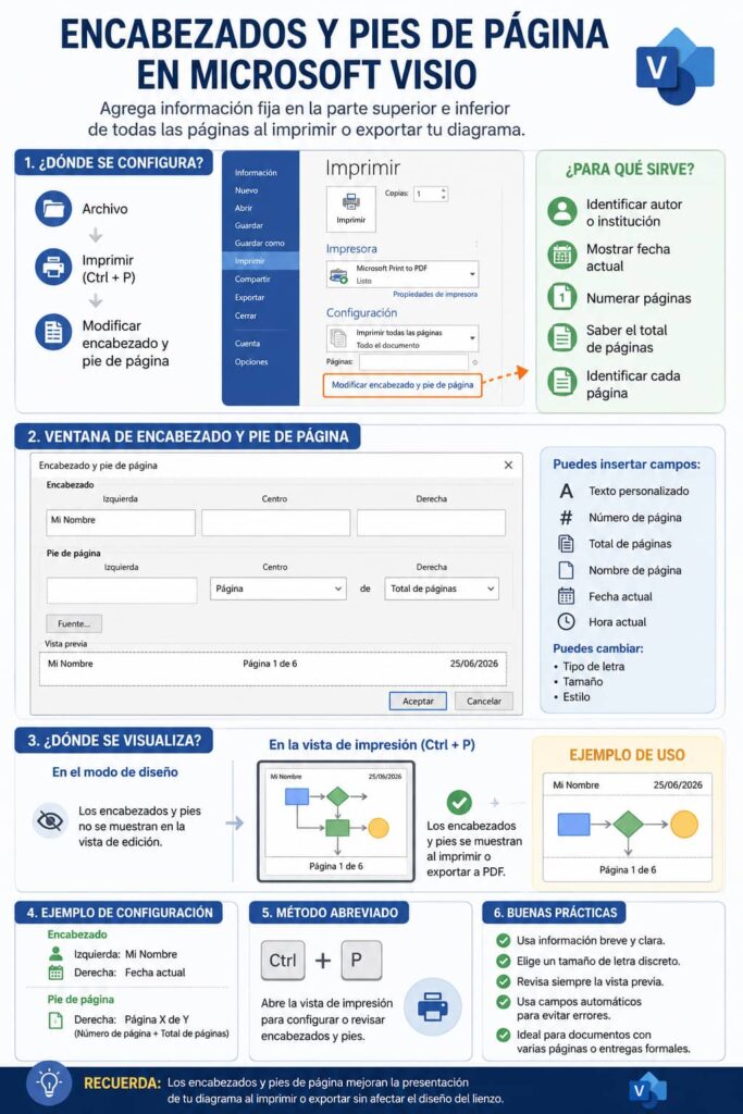 Encabezados y pies de página en Microsoft Visio