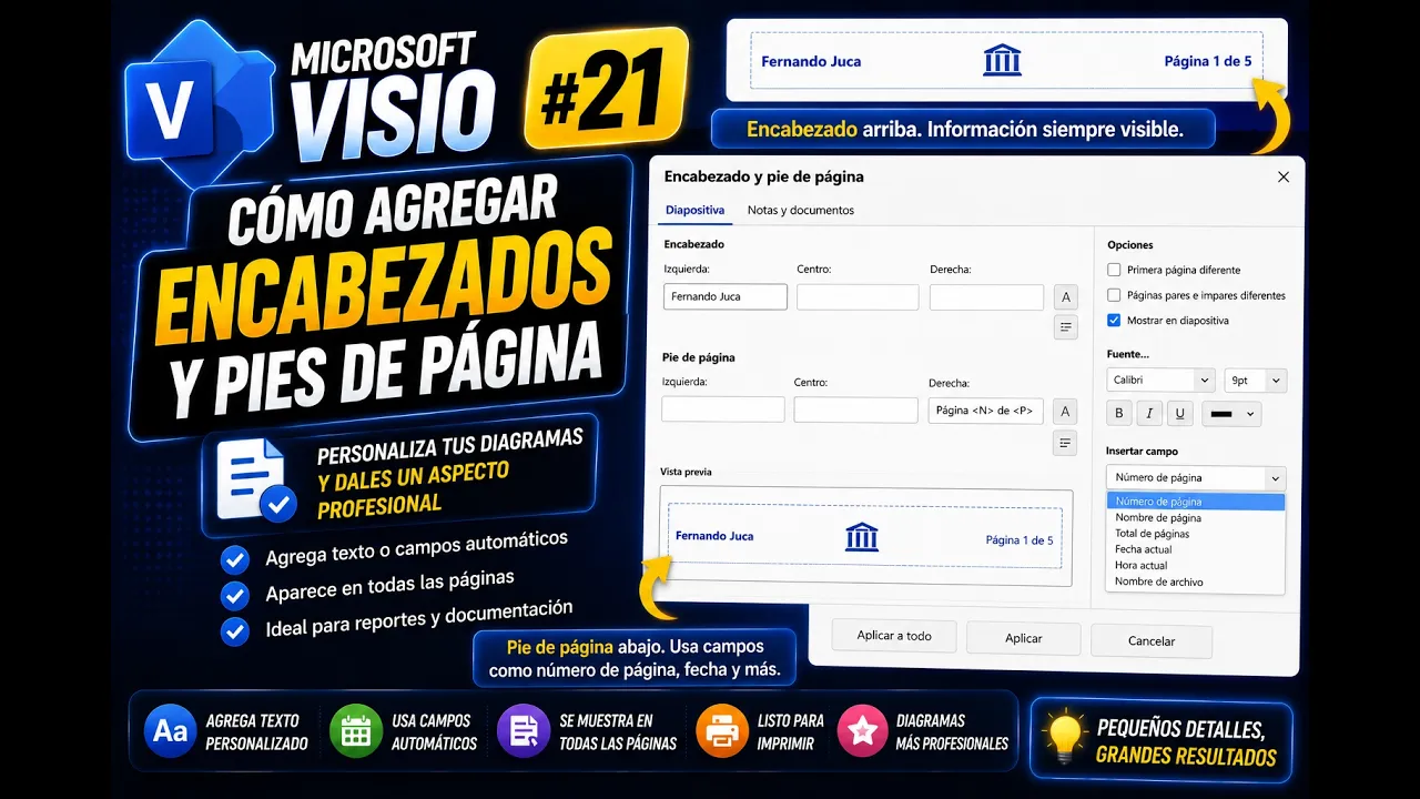 Encabezados y pies de página en Microsoft Visio | Tema 21