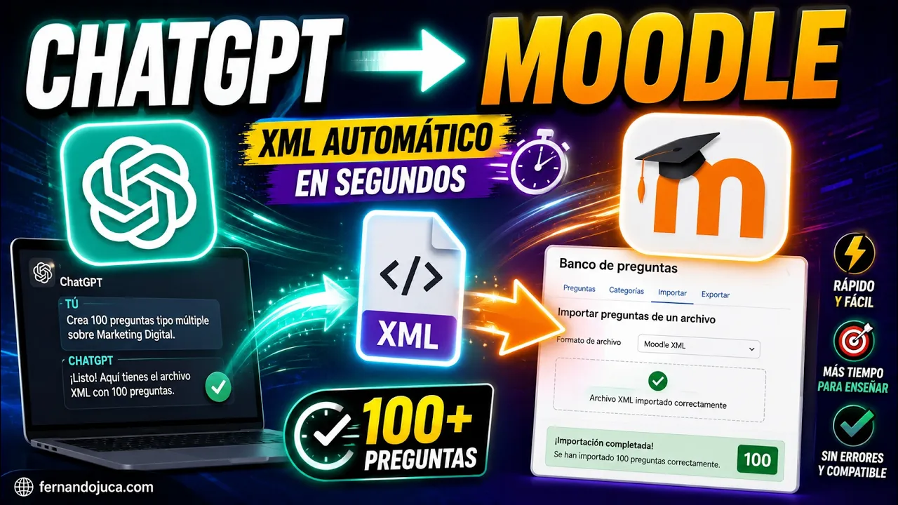 Importar preguntas a Moodle con ChatGPT en formato XML