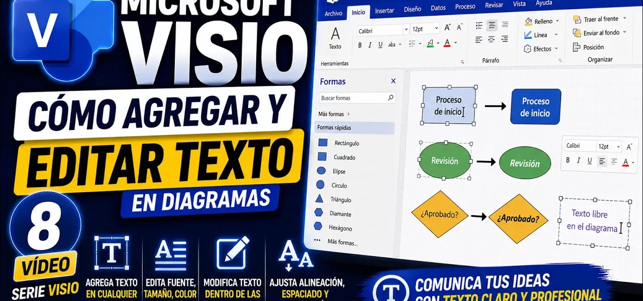 Agregar Texto en Microsoft Visio: dentro y fuera de las formas | Tema 8