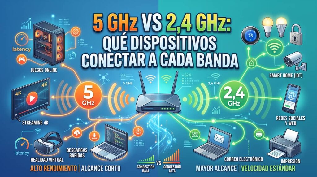 5 GHz vs 2,4 GHz: qué dispositivos conectar a cada banda