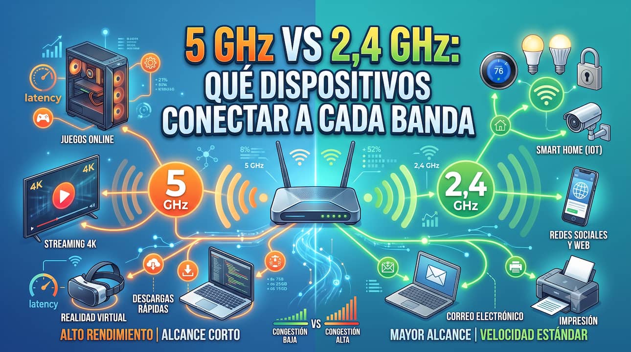 5 GHz vs 2,4 GHz: qué dispositivos conectar a cada banda