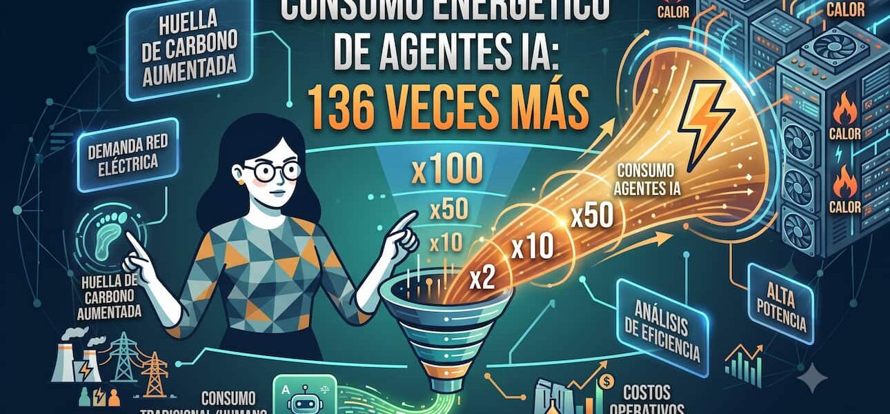 Consumo energético de agentes IA: 136 veces más