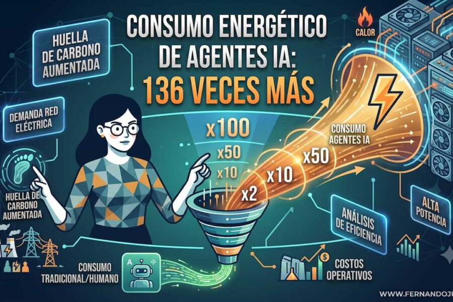 Consumo energético de agentes IA: 136 veces más