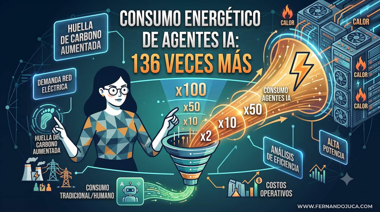 Consumo energético de agentes IA: 136 veces más