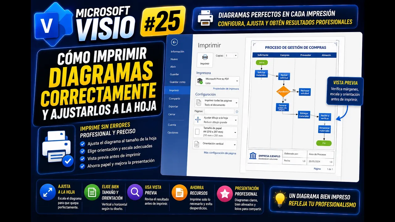 Cómo imprimir diagramas en Microsoft Visio | Tema 25