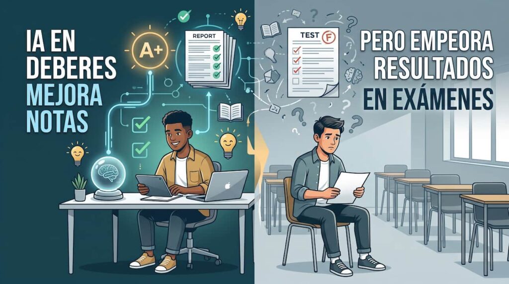 IA en deberes mejora notas, pero empeora resultados en exámenes