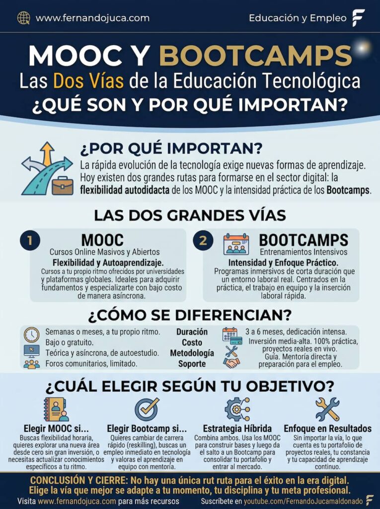 infografia MOOC y Bootcamps Las Dos Vías de la Educación Tecnológica